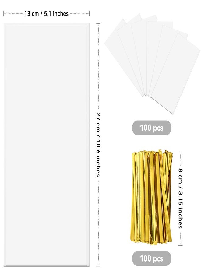 Lecpeting 100 Pcs Cellophane Treat Bags Plastic Goodie Candy Bags with Twist Ties for Gift Wrap Birthday Wedding Baby Shower Christmas Party Supplies (White) - Image 2